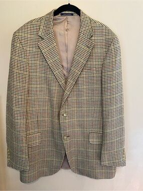 Vintage Lands' End Men's Multi-Color Houndstooth Sport Coat - Beige/Brown/Black